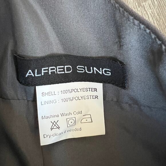 Alfred Sung Dress Size 14 Satin Twill Halter Neck Gown Caviar Gray D772 - Picture 2 of 15